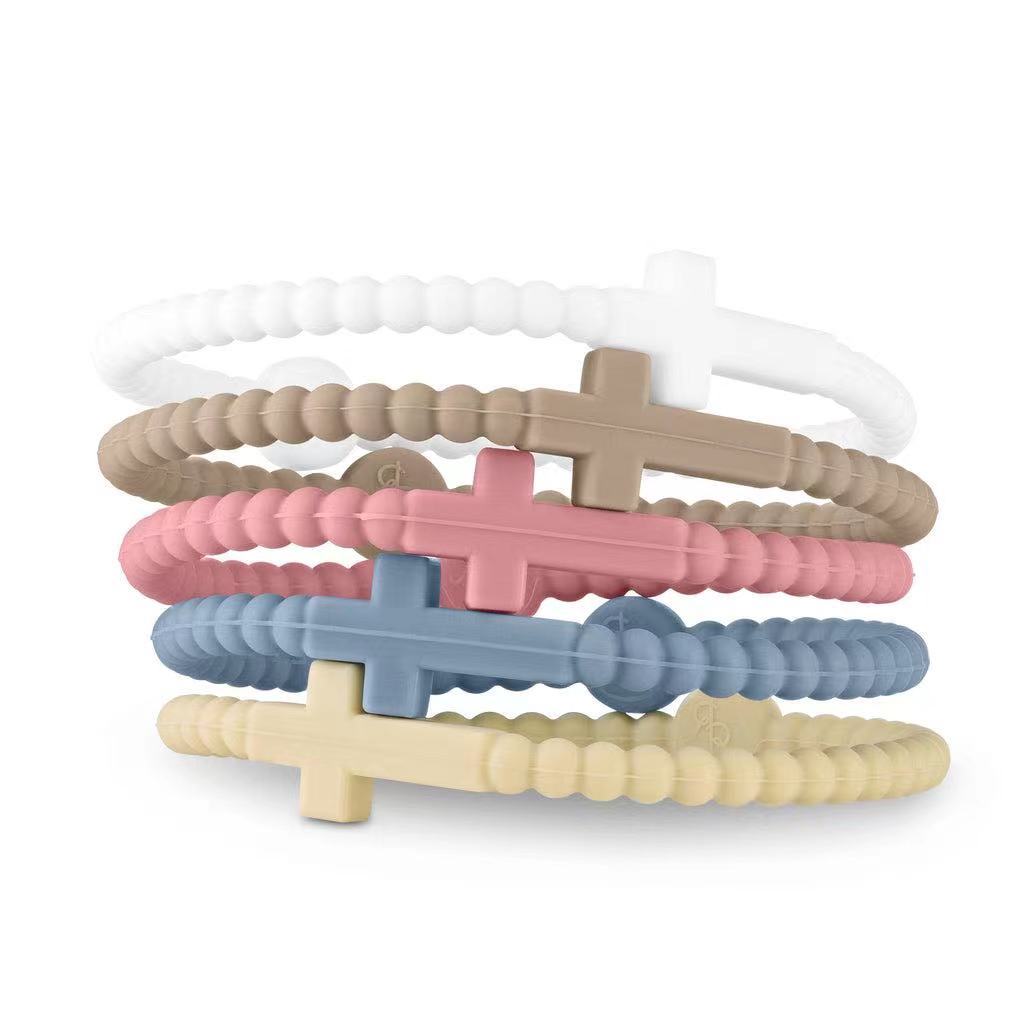 5pcs Candy Color Jesus Bracelets Set for Women Men Simple Colorful Silicone Cross Thin Bracelets Friendship Party Jewelry Gifts