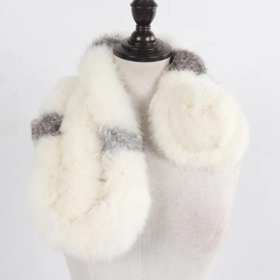 Russian Women Thick Natural Fur Scarf Winter Ladies Warm Real Rabbit Fur Muffler Knit Fluffy Pompoms Genuine Fur Scarves