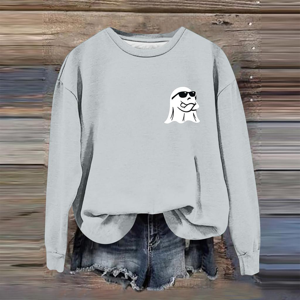 Women's Fashion Casual Long Sleeve Halloween Printed  Neck Sweatshirt