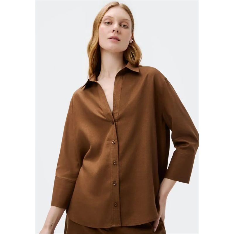 Foreign Trade Surplus Orders Tail Goods Official Website Spring and Summer New Linen Blend Loose Casual Women 3/4 Sleeve Shirts Simple