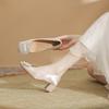 Beautiful with skirt and outer wear Guangzhou thick heel high heels women's sheepskin pad square head solid color satin women's shoes spring