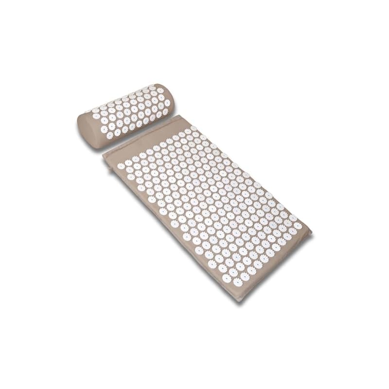 PrimaSole AccuPressure Mat Brown Acupressure Spike Mat Neck Pillow Set - Easy Relaxation at Home for Yoga, Stretching, and Post-Exercise - Includes