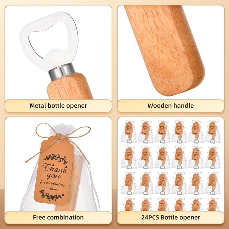 Stainless Steel Beer Bottle Opener With Wooden Handle Wedding Gifts For Guests Kitchen Bar Tools Promotion Gift With 24 Pcs