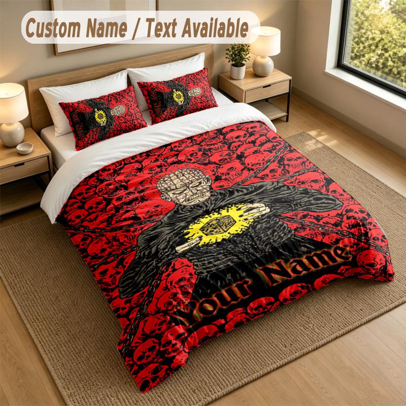 3Pcs Bedding Set Custom Name Text, 1 Sheet 2 Pillowcases Home Bed DecorHellraiser Pinhead