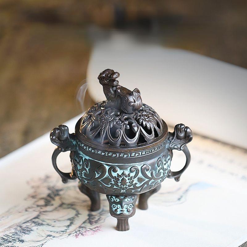 Antique Alloy Incense Burner Chinese Home Decorative Animal Foot Plate Incense Burner Tea Ceremony Ornaments