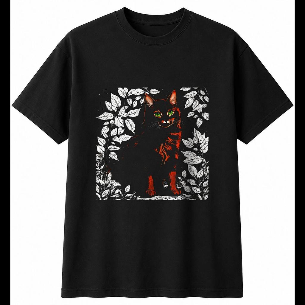 Botanical Somali Cat in Nature Mens T-Shirt Black 100% Cotton Kitten Printed