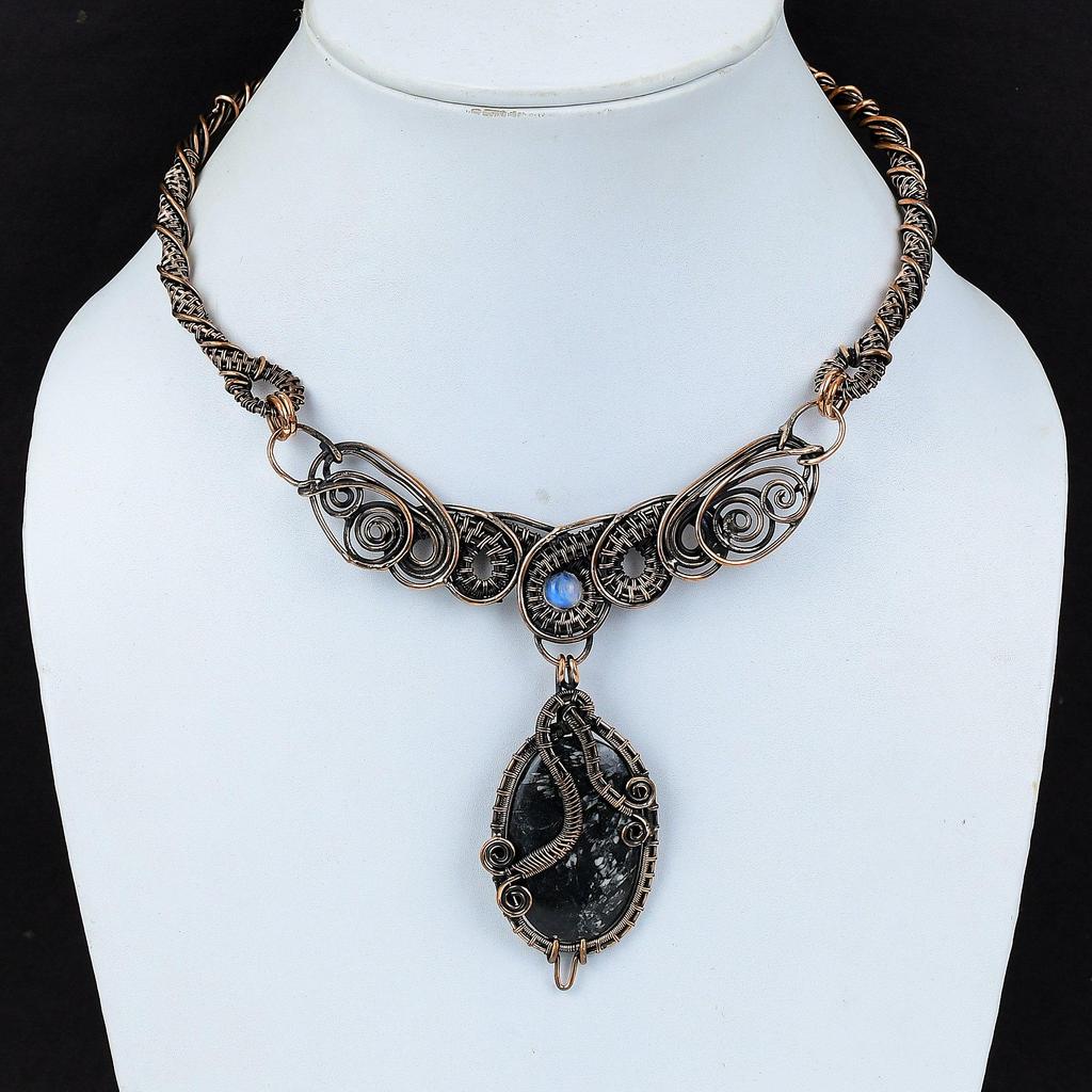 Chrysanthemum Necklace Copper Wire Wrapped Necklace Moonstone Gemstone Necklace Chrysanthemum Copper Jewelry Handmade Necklace Gift For Mom