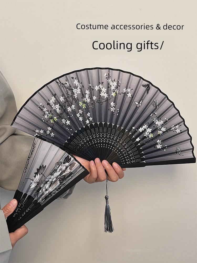 Summer Folding Fan, Traditional Chinese Style, New Chinese Style, Ancient Style Small Fan, Black, Simple and Durable, Children's Bamboo Fan, Portable