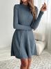 2025 Autumn/Winter European & American Women's Slimming Ribbed Dress: A-line, Half-high Collar, Long-sleeved