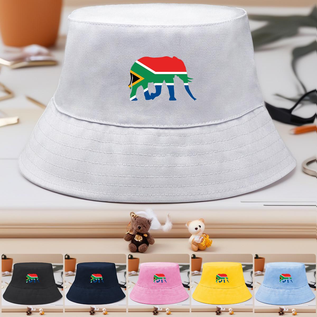 

Elephant Flag of South Africa Print Bucket Hat , Patriotic Fisherman Cap Lightweight Fit Summer Fishing Hat as the picture жовтий