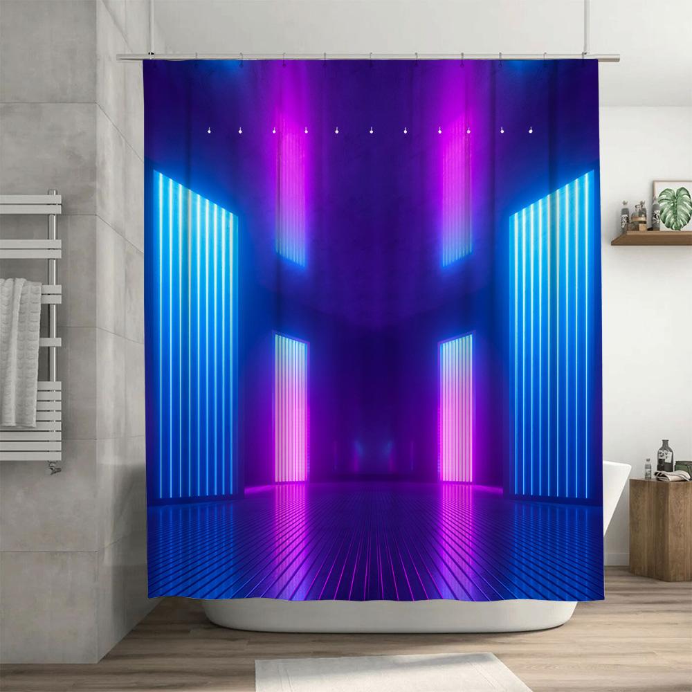 Luxurious LED Shower Curtain Futuristic Retro Style with Pink and Blue Lights Extra Long Waterproof Bathroom Decor