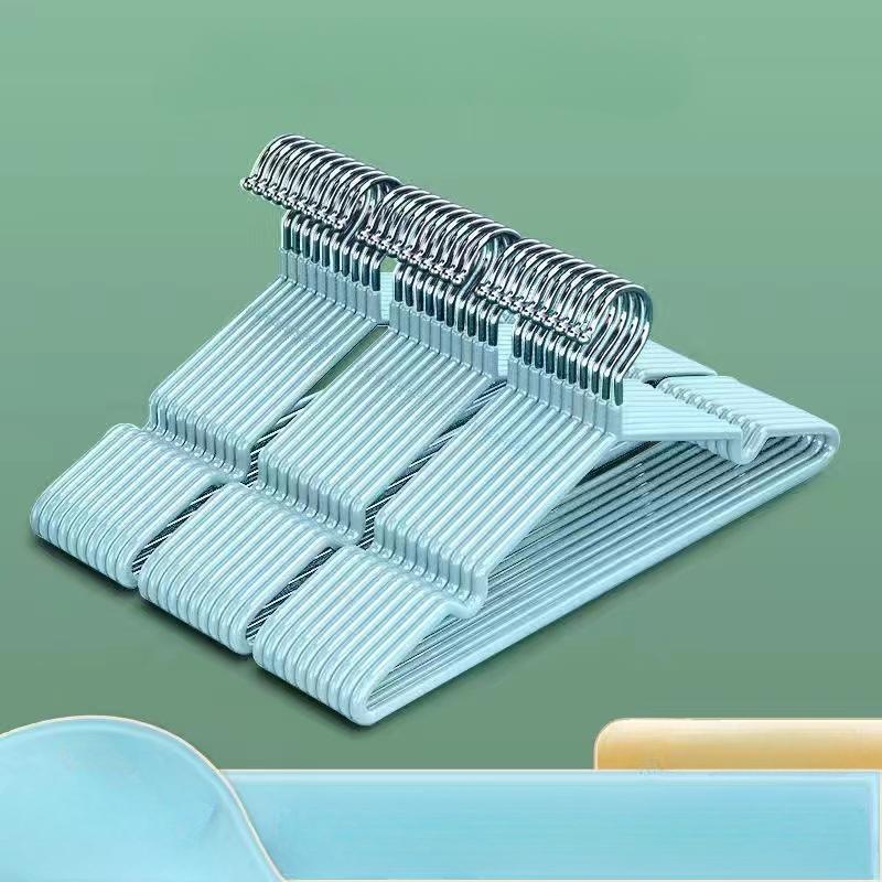 10 Thick Non-Slip Plastic-Dipped Clothes Hangers, Seamless Drying and Storage Rack