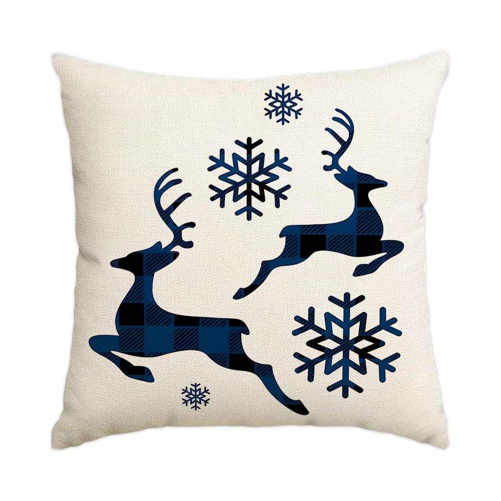 1 \ 4pcs blue Christmas pillow cover, single-sided printed cushion cover, suitable for living room sofas (without pillow core)