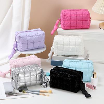 Katoenen Make-up Tas Ritssluiting Grote Capaciteit Cosmetische Pouch Katoenen Ruitvoering Kleine Artikelen Make-up Etui