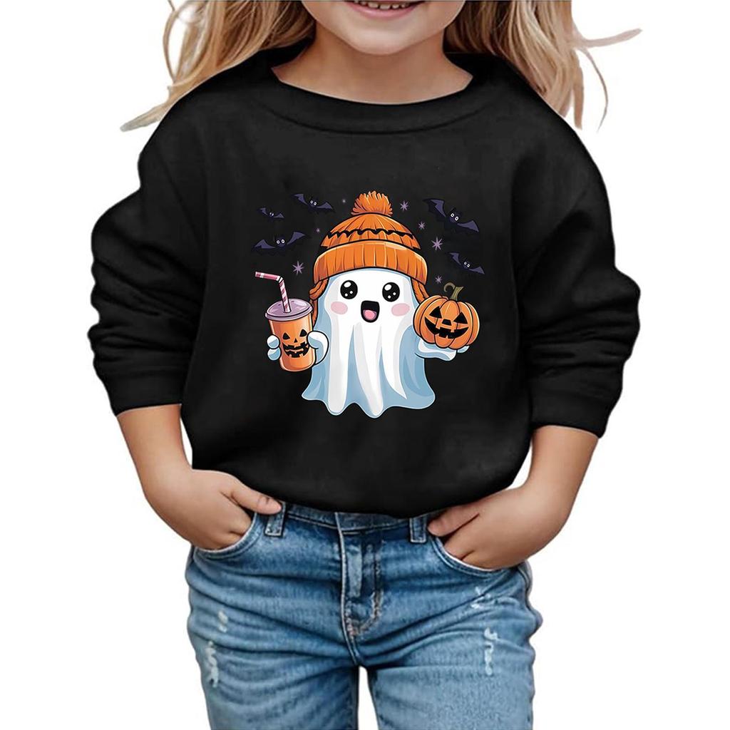 Kids Halloween Printed Long Sleeve Loose Fit Hoodie Pullover for Costume Party