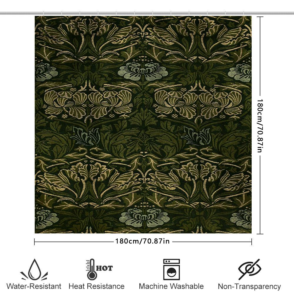 Luxurious Green Damask Shower Curtain Elegant Home Decor For Bathroom Polyester Fabric With Hooks (Size: 72X84)