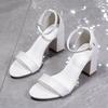2026 Women's Plus Size Summer Sandals - One-Strap Chunky Heel, European American Style, White, 7.5cm Heels