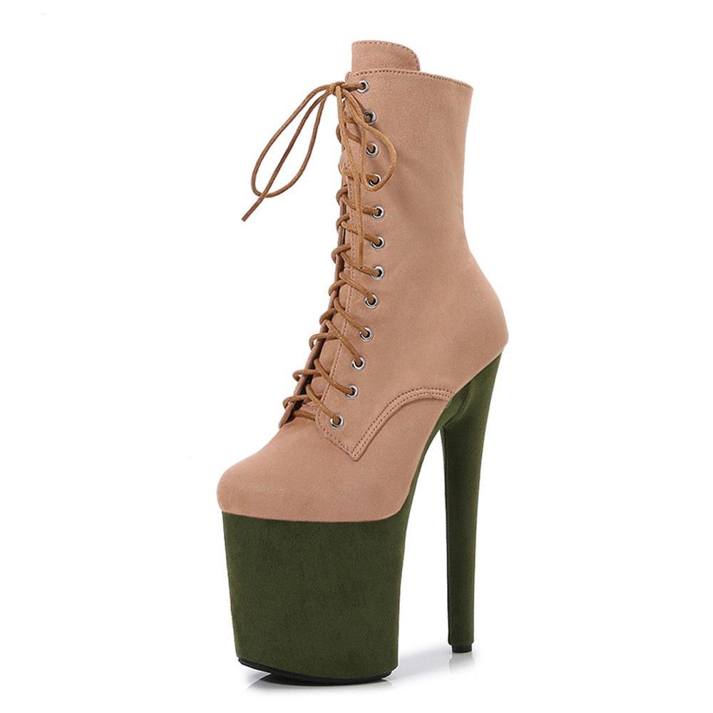 Women's 20cm High Heel Pole Dance Boots - Suede, Platform, Round Toe, Low Boot for Runway & Nightclub 28Color