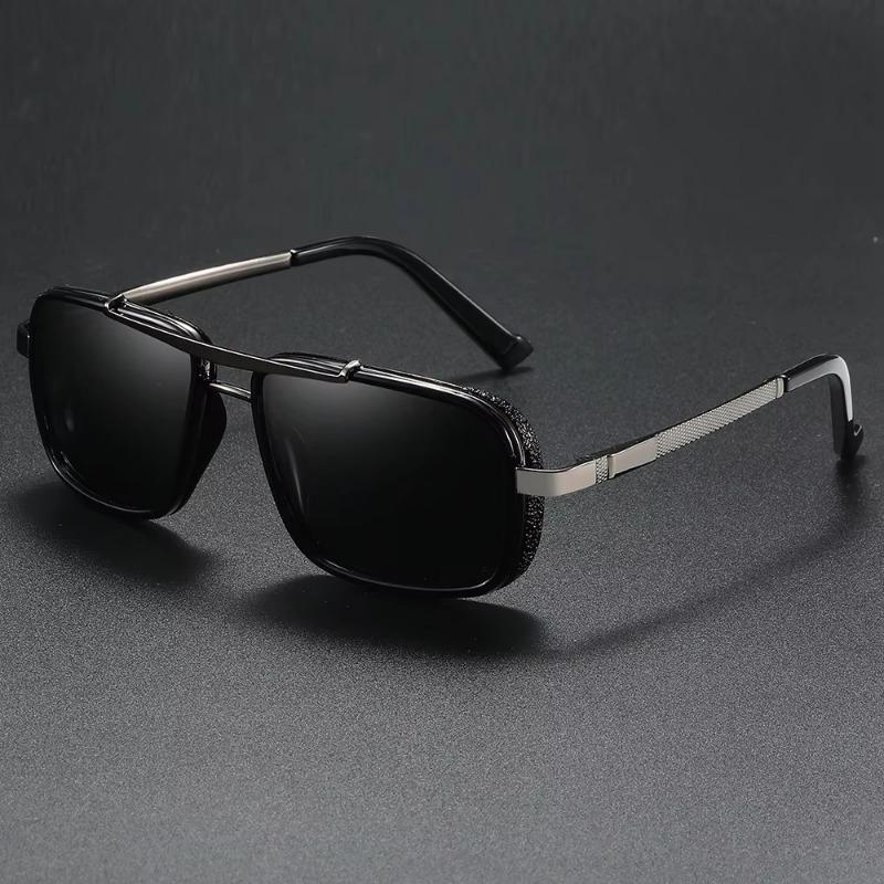Non-Polarized Metal Steampunk Sunglasses for Men Fashion Square Rock Hip Hop Glasses Men Punk Double Beam Frame Eyewear