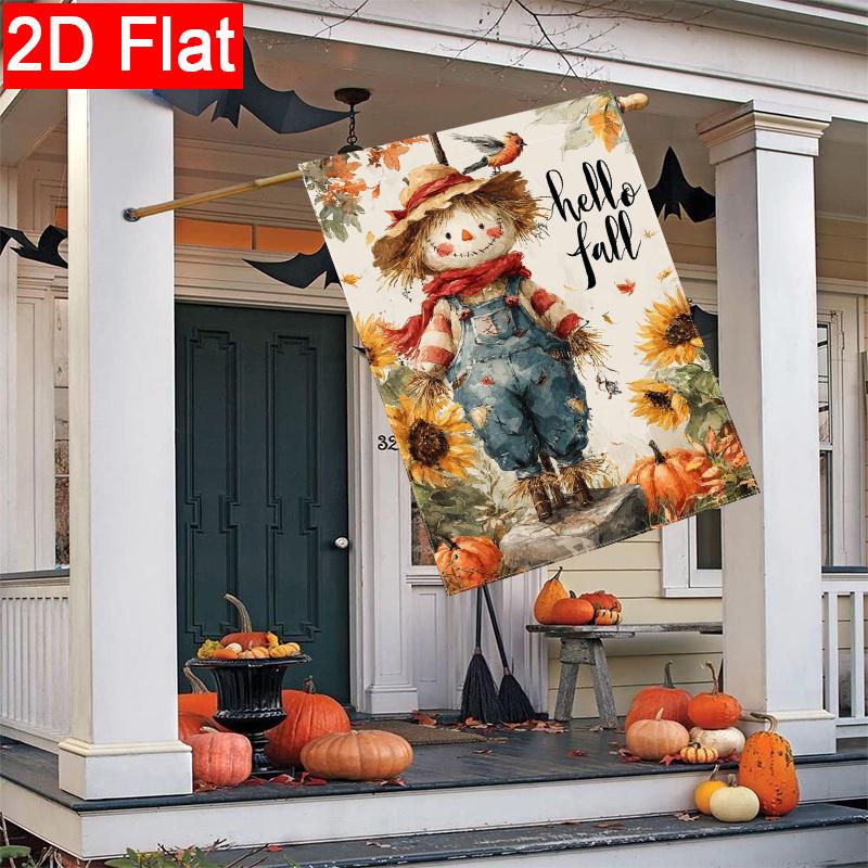 2D Flat - 2D Flat Autumn Dwarf Garden Flag Thanksgiving Autumn Pumpkin Maple Leaf Scarecrow Garden Flag_3 (2)- Outdoor Garden Flag Double-Sided Home D