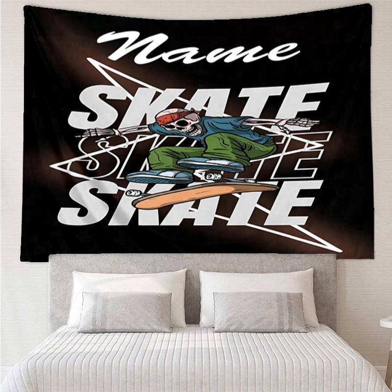 Custom Name skateboard Print Tapestry, Backdrop, Easy Setup, Ideal for Bedroom, Office & Living Room, with Aesthetic Wall Hanging Decor.