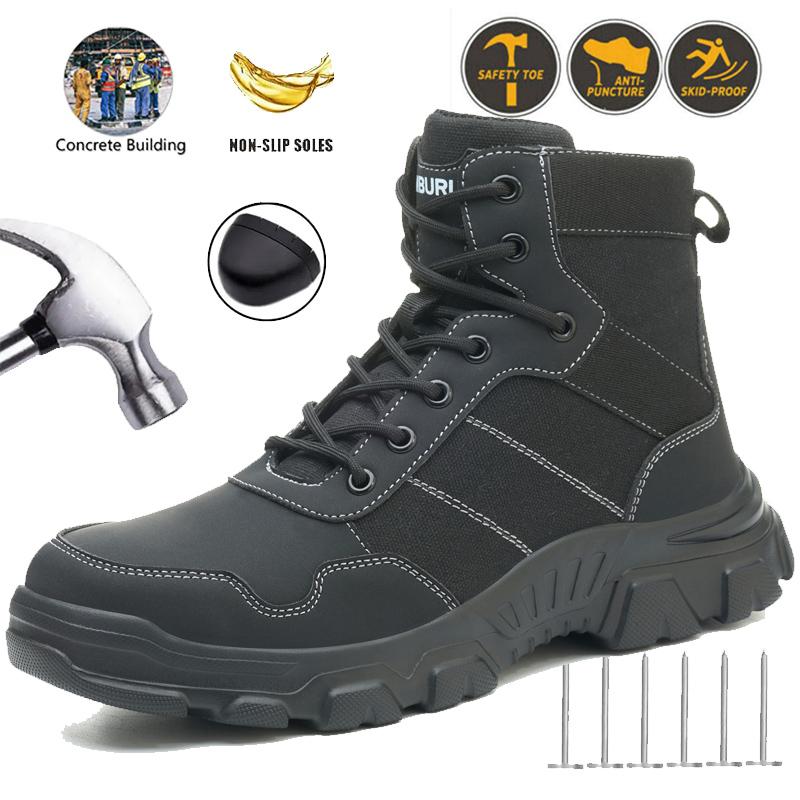 Men's Safety Shoes Steel Toe Waterproof Anti-impact Anti-puncture Boots Comfortable Soft Industrial Outdoor Work Security Shoes