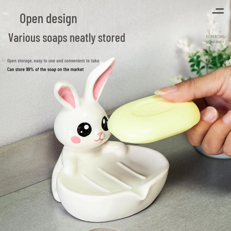 Creative Ceramic Rabbit Soap Dish - No Water Accumulation for Hotel Bathroom or Washbasin