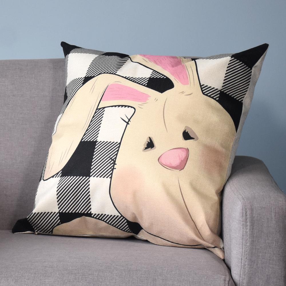 Easter Decorative Pillowcase With A Checked Bunny