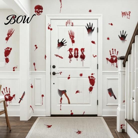Immersive Horror Party Supplies Halloween Stickers, with Spooky Handprints Footprints Printed, PVC Scary Footprint Decals Self-adhesive Decals,