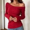 Womens One Shoulder Twist Knit Sweater Slim Fit Long Sleeve Fashion Top Street Style