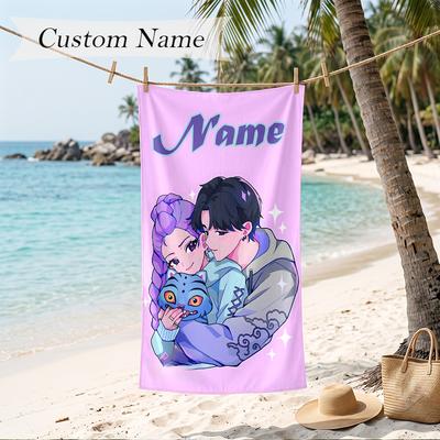 Rumi & Jinu Custom Name Printed Beach Towel Personalized Soft Towel For Swimming Beach Travel