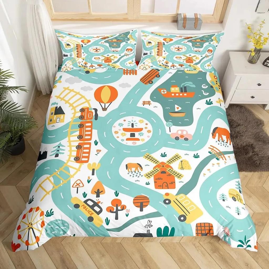 Rustic Suburb Soft Duvet Cover Countryside House Tre Hplus Grafiti Beding Set Nature Scenery Warm Comforter Cover Blue River Comfortable Quilt Cover