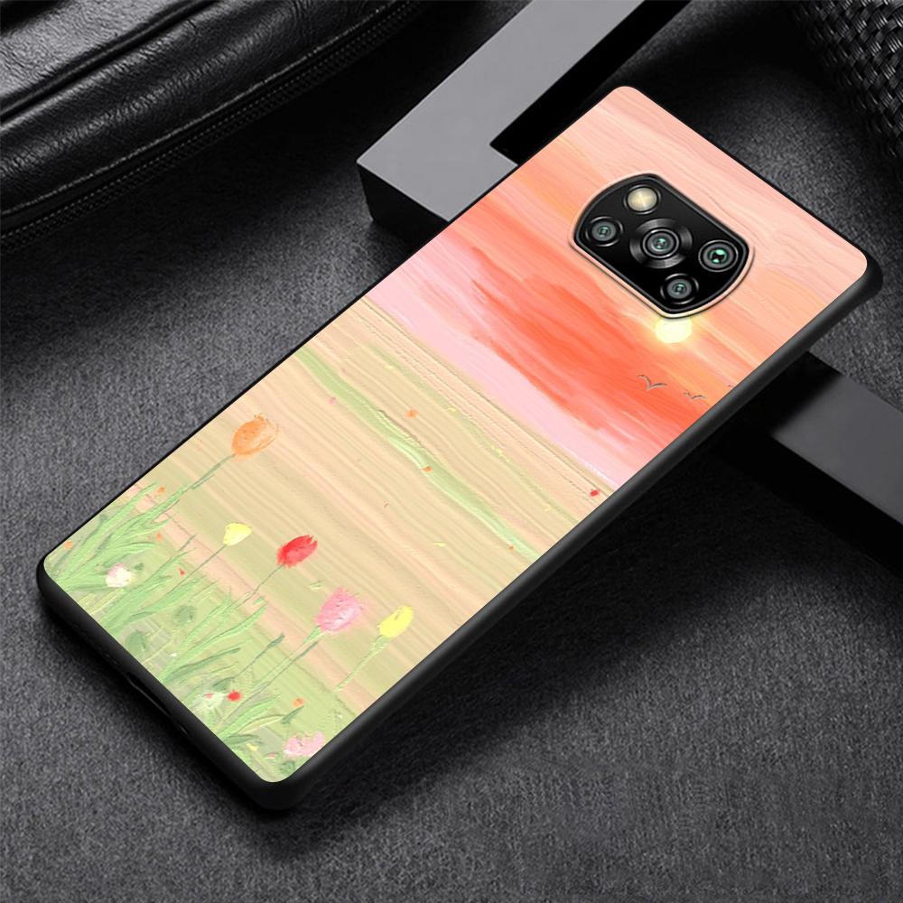 Art Retro Oil Painting Flowers Phone Case for Xiaomi Poco X3 NFC M3 X4 Pocophone F1 M4 Pro F3 GT Soft Silicone Black Cover Shell