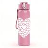 1PC Plain White Hollow Heart Line Print 750ml Color Plastic Sports Water Bottle Leakproof Flip Straw Lid Suitable for Sports Office Home Use