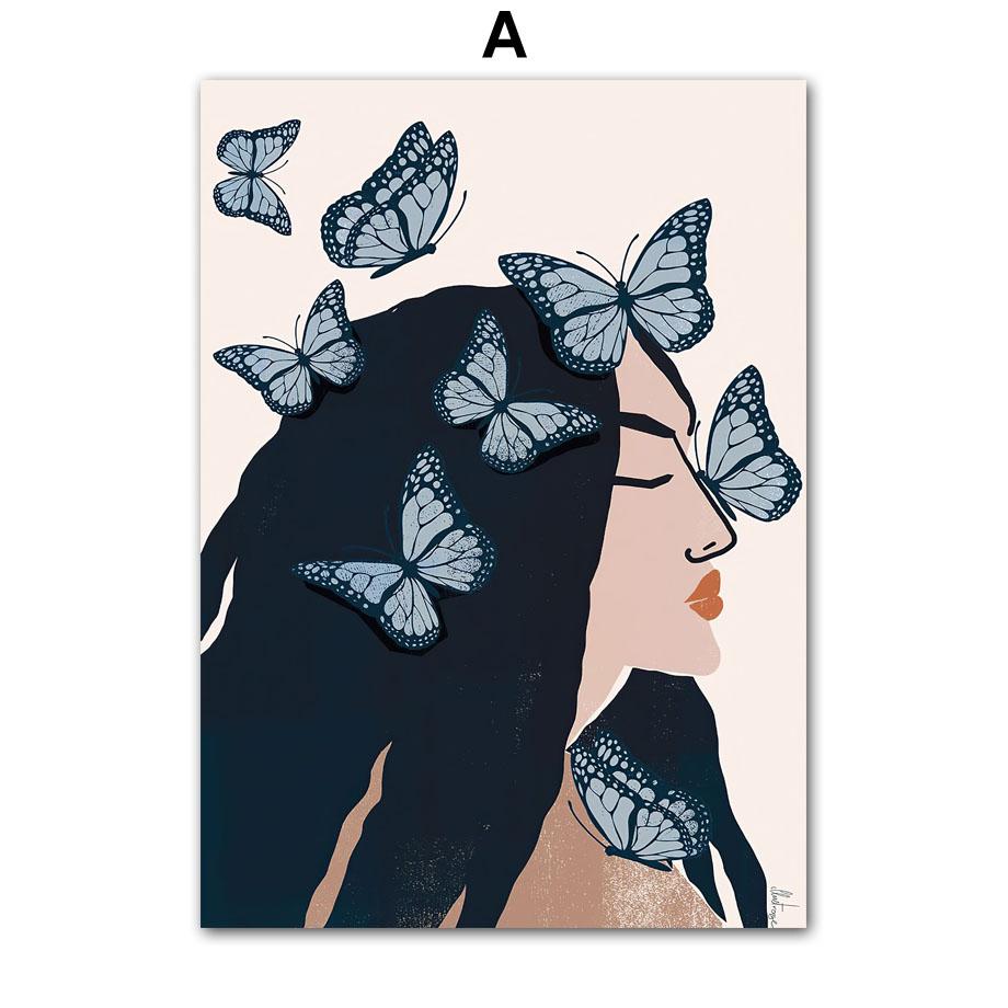 Mädchen Schmetterling Blume Vase Linien Wandkunst Leinwandbild Abstrakte Poster und Drucke Hotel Bar Wandbilder Wohnzimmer Dekoration