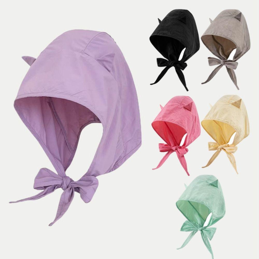 Fashion Polyester Strap Pullover Hat Solid Color Funny Headscarf Hats Little Devil Quick-drying Sun Protection Caps Women