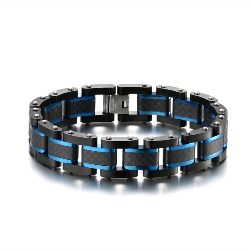 olid carbon fiber Bracelet Stainless Steel Biker Bicycle Motorcycle Bracelets High Quality Punk Men's Jewelry