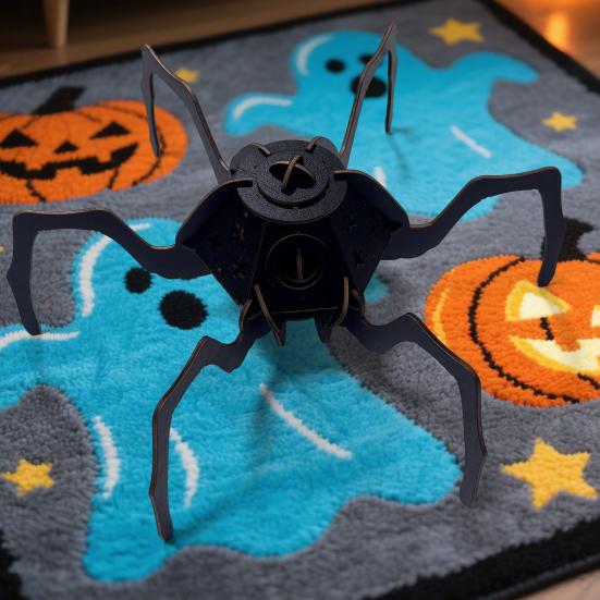 3D Wooden Puzzle Spider Model with Light Steampunk Mechanical Spider Figurine 3D Jigsaw Puzzle Desk Ornament for Halloween Decor