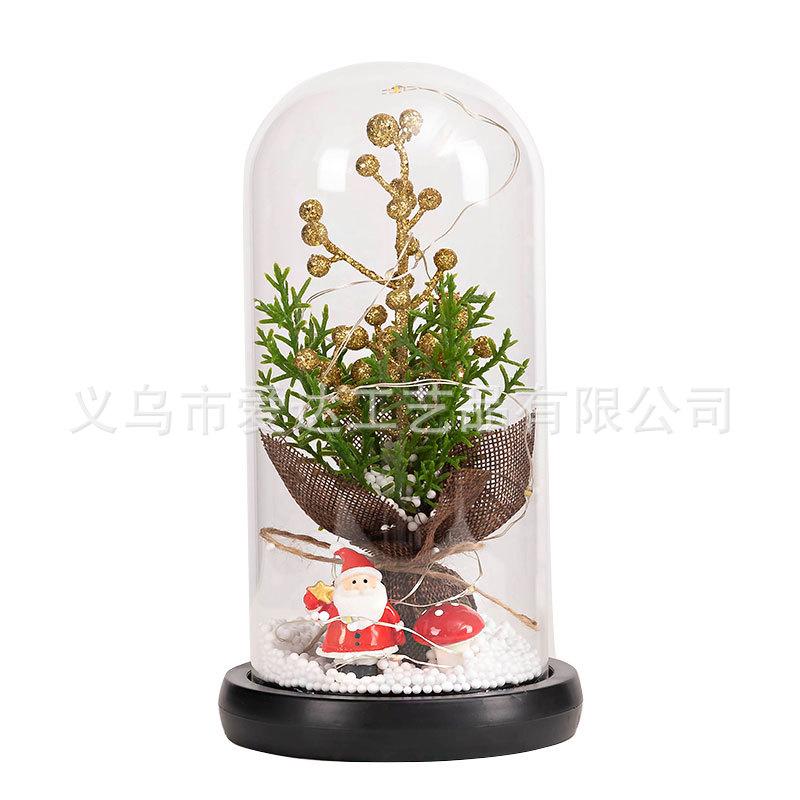 Simulation Christmas Tree Decoration LED Light Eternal Flower Glass Cover Gift Box Christmas Valentine's Day Gift Decoration