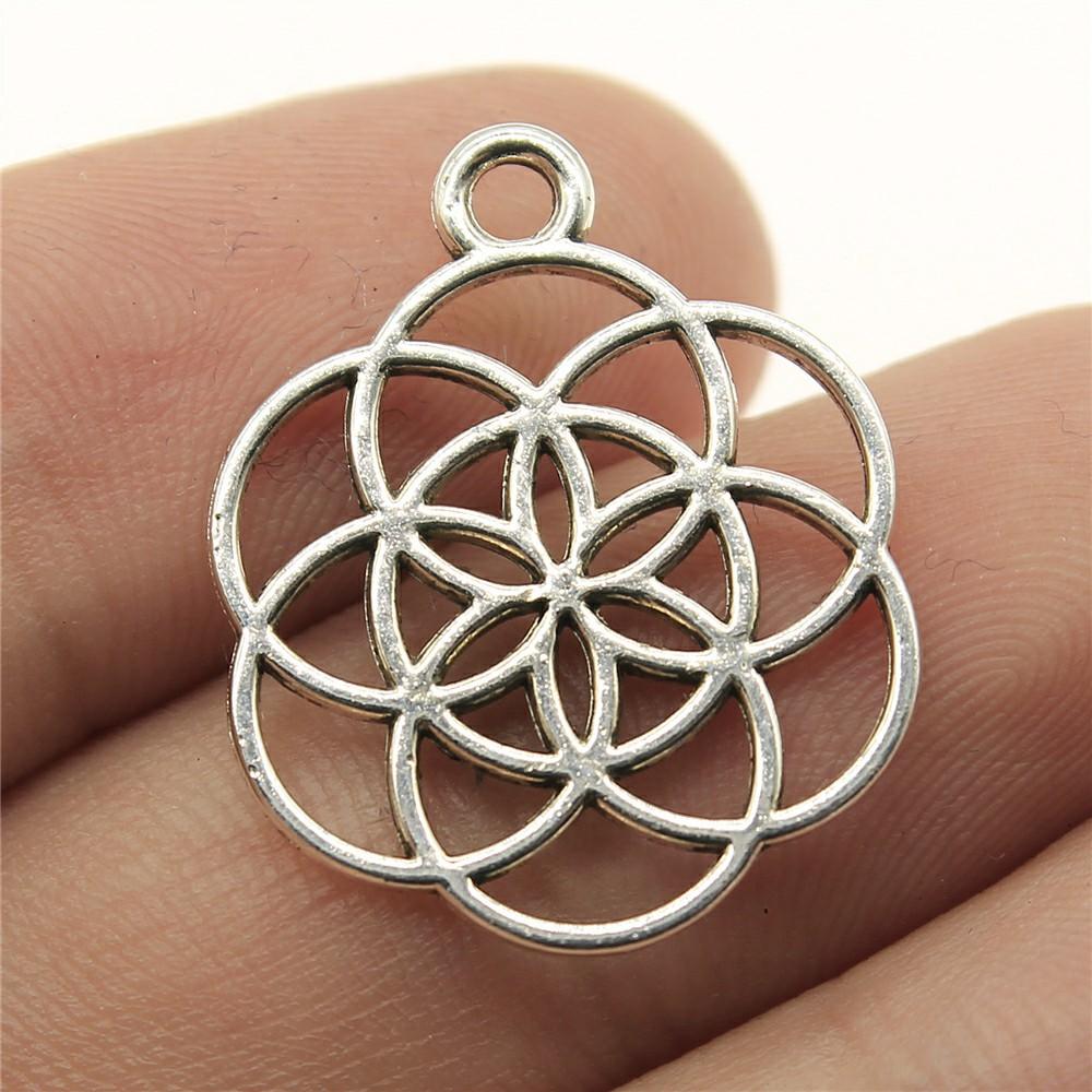 10pcs The Flower Of Life The Seed Of Life Charms Tibetan Silver Color Pendants Antique Jewelry Making DIY Handmade Craft