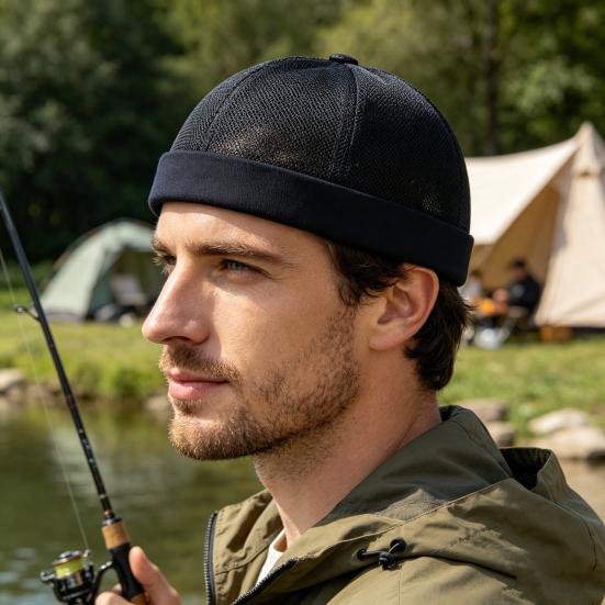 Brimless Melon Skin Hat, Elastic Edges 360 Degree Ventilation Summer Hat, Lightweight Breathable Mesh Cap for Men Women