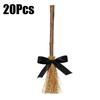 20Pcs 14cm Mini Witch Broom Halloween Decorations Straw Bamboo Handmade Ornaments for Halloween Party DIY Craft Decor Supplies