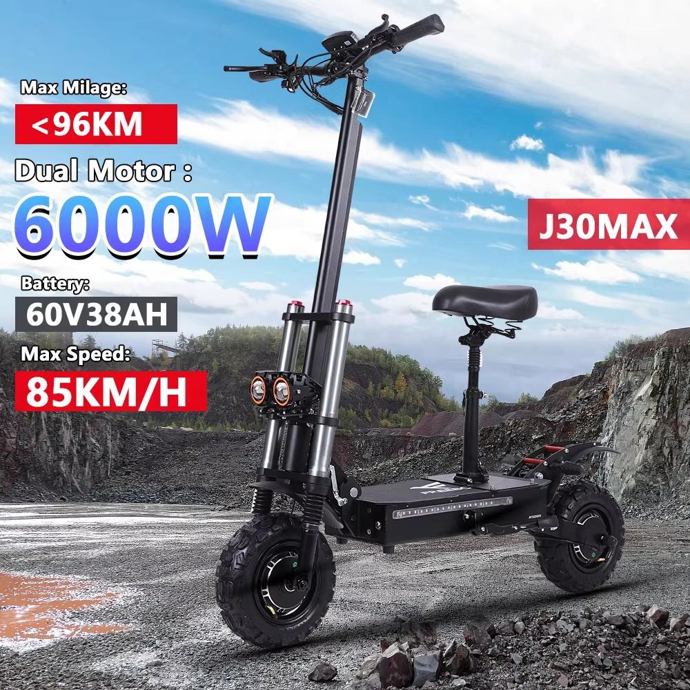 J30MAX Electric Scooter, 6000W Dual Motor 60V38Ah,NFC Card Activation Scooter, Hydraulic Brake 11" All Terrain Tires E-Scooter