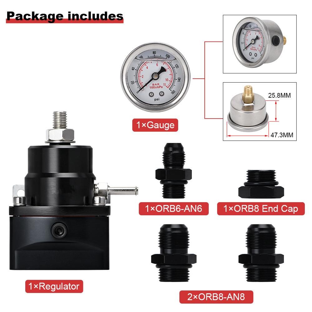 Black AN8/8/6 Fuel Inject Regulator w/ Boost Gauge High Pressure 8AN Universal