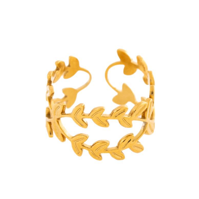 Women's Adjustable Non-fading Leaf Design Stainless Steel Finger Ring
