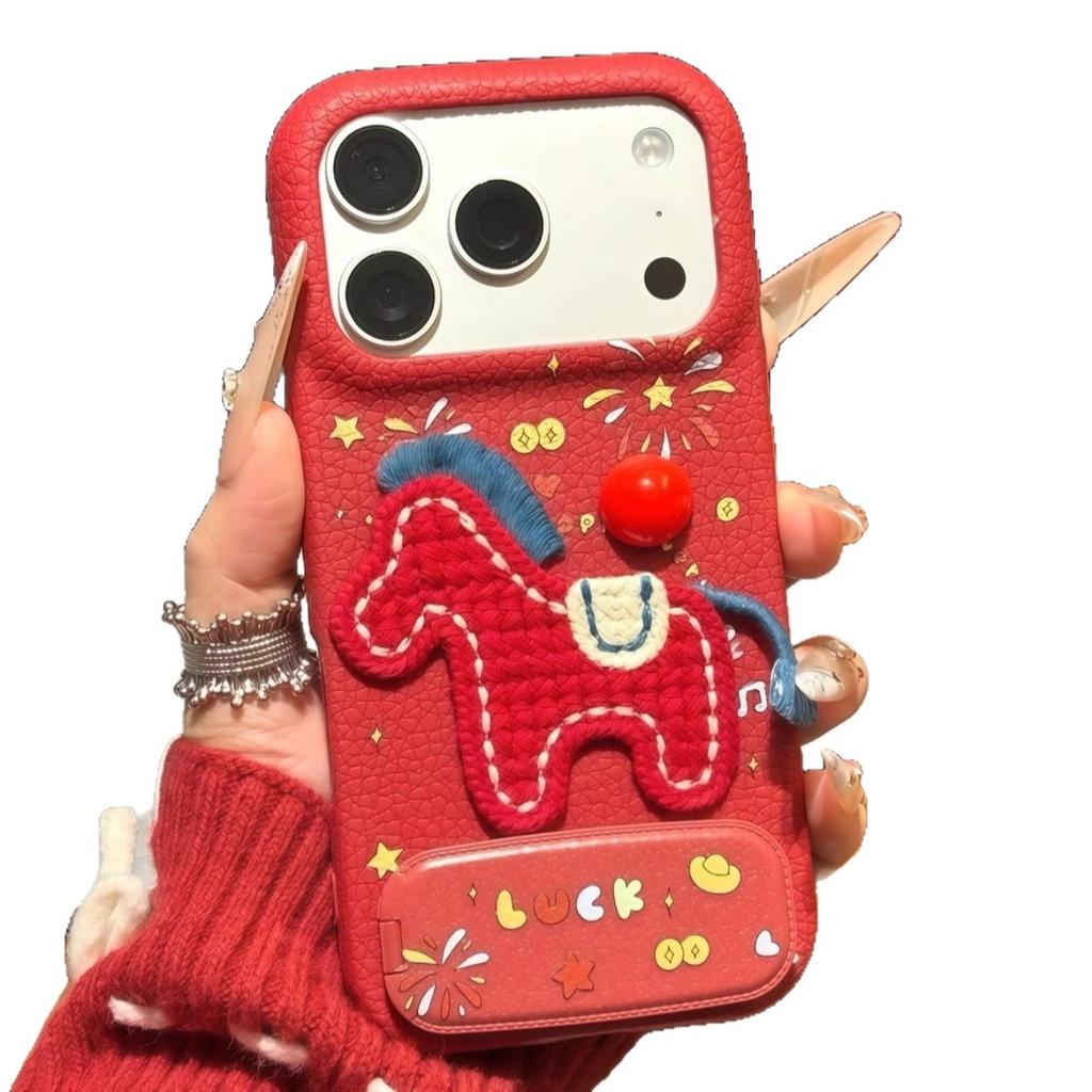 Red Embroidery Pony Apple 17promax/16pro Anti-drop 15Pro All-inclusive 13PRO Mobile Phone Case 14PRO