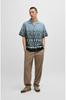 HUGO Oversized Fit Cotton Shirt with Size Blue Men's Hand-Painted Print, Small,