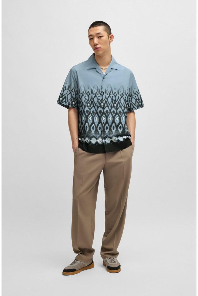 HUGO Oversized Fit Cotton Shirt with Size Blue Men's Hand-Painted Print, Small,