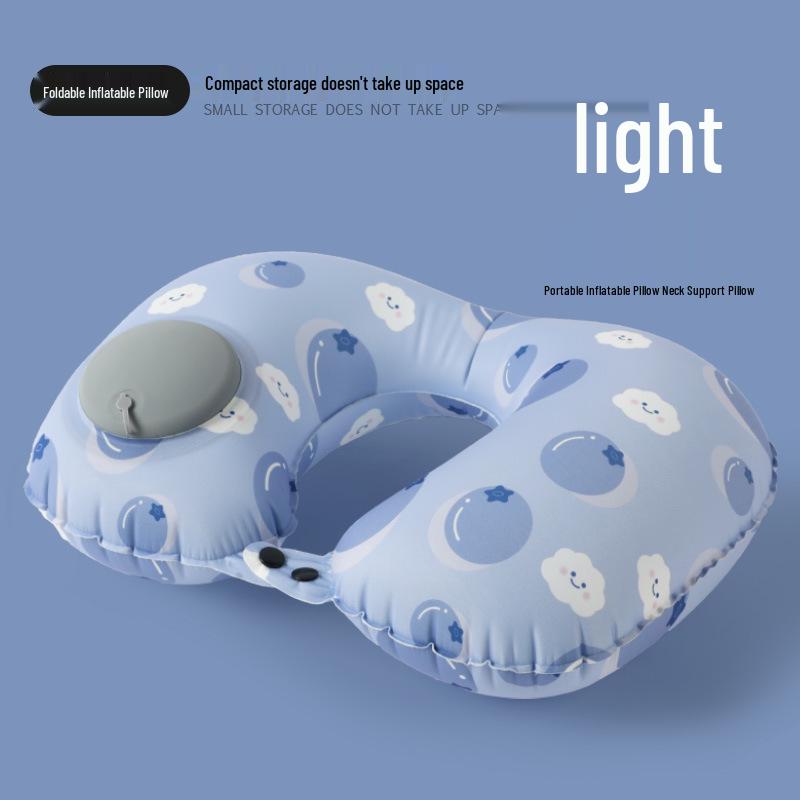 Pressing Inflatable U-Shaped Travel Pillow: Portable Airplane Headrest & Nap Neck Support