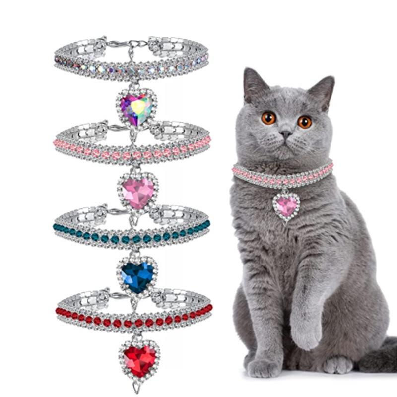 Herzförmig Tränenförmig Diamant Katzenhalsband Luxus Haustier Hals Dekorative Produkte Niedlich Bling Hund Kristall Anhänger Diamant Halsband